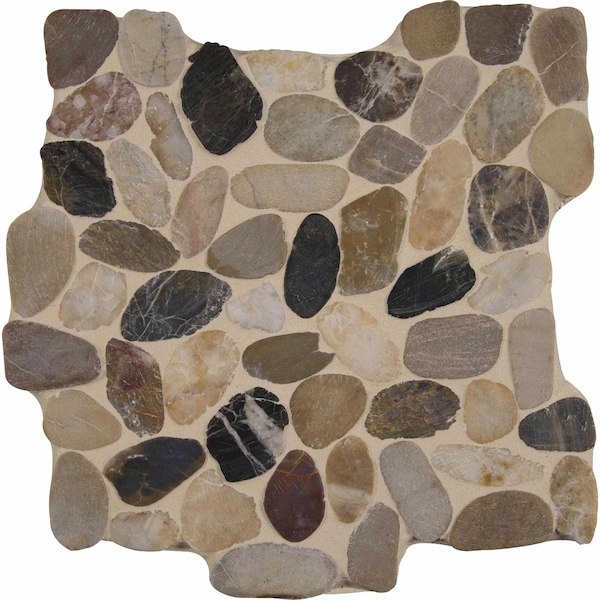 Mix River Rock 12 In. X 12 In. X 10 Mm Tumbled Marble Mesh-Mounted Mosaic Tile, 10PK